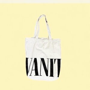 Vanity Fair Cream Tote with Bold Black Print